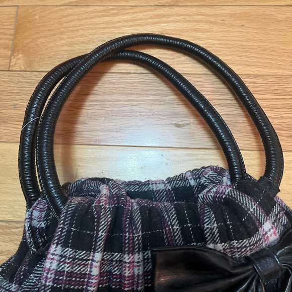 Y2K Retro Tweed Plaid Women's Shoulder Bag with Black Bow - Picture 4 of 4